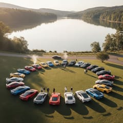 Araç buluşması göl kenarında