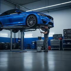 BMW 320i atölyede bakım sırasında