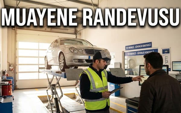 Araç muayene randevusu — TÜVTÜRK istasyonunda liftte muayene edilen araç