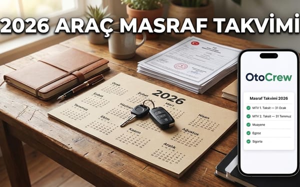 2026 araç masraf takvimi — masa takvimi, araç anahtarı ve OtoCrew uygulamasında MTV taksit hatırlatıcıları