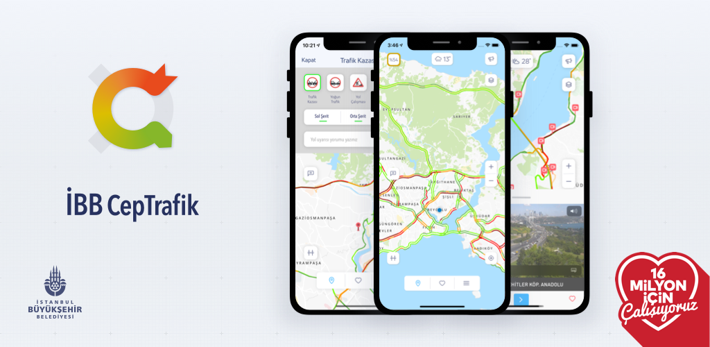 İstanbul genelindeki anlık trafik yoğunluğunu ve yol durumunu gösteren İBB CepTrafik uygulaması.