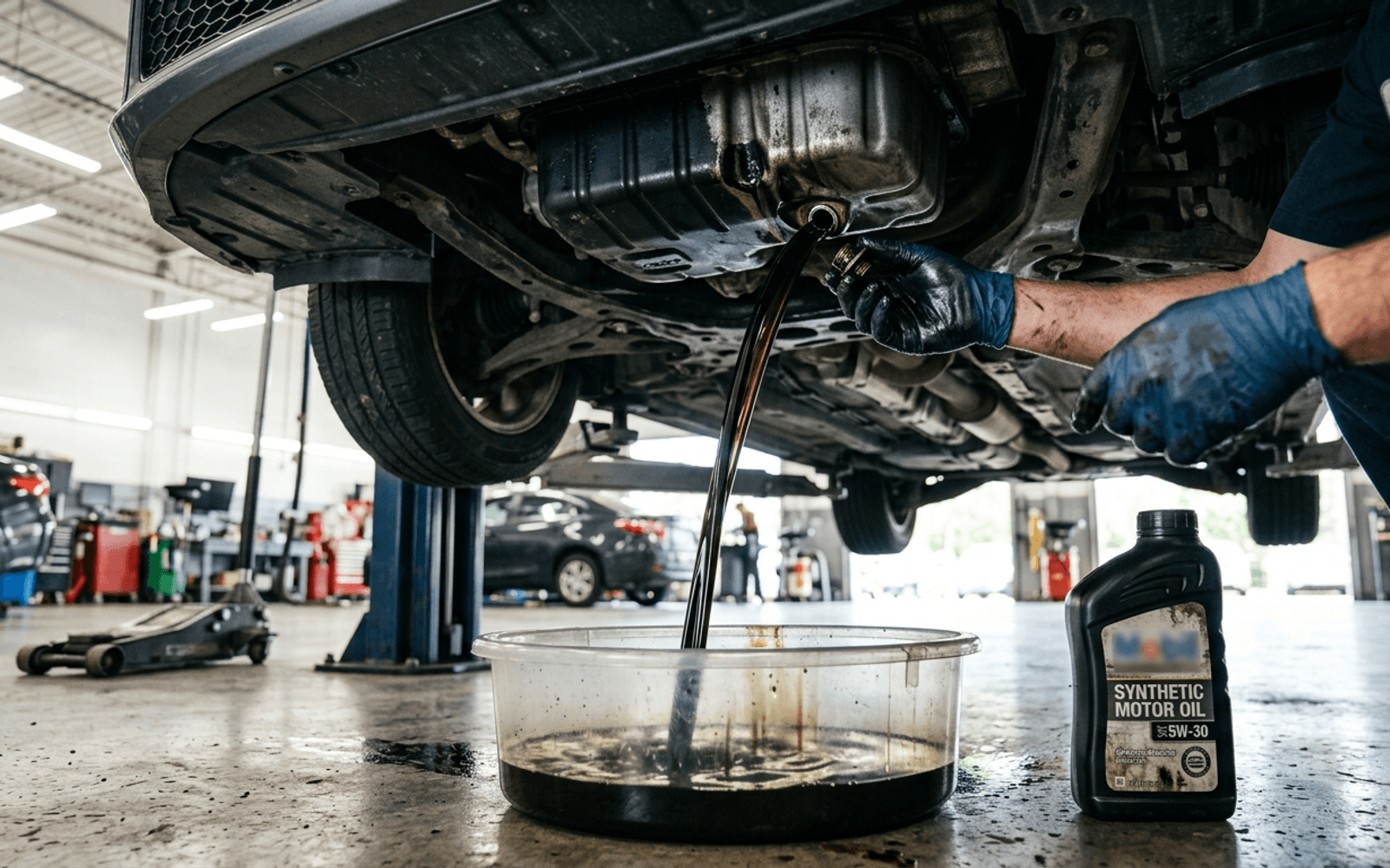 Modern bir araçta motor yağı değişim süreci yakın çekim